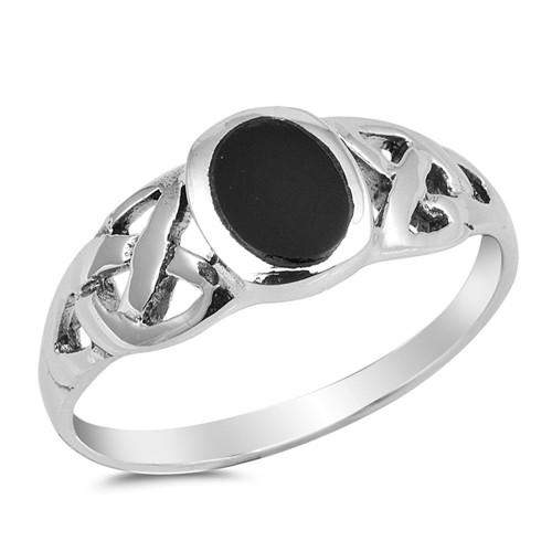 Black Onyx and Sterling Silver Oval Ring-Black Onyx,Sterling Silver Rings