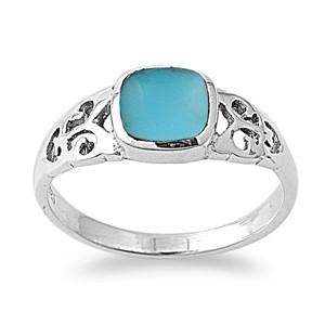 Turquoise Square Stone Sterling Silver Ring-Sterling Silver Rings