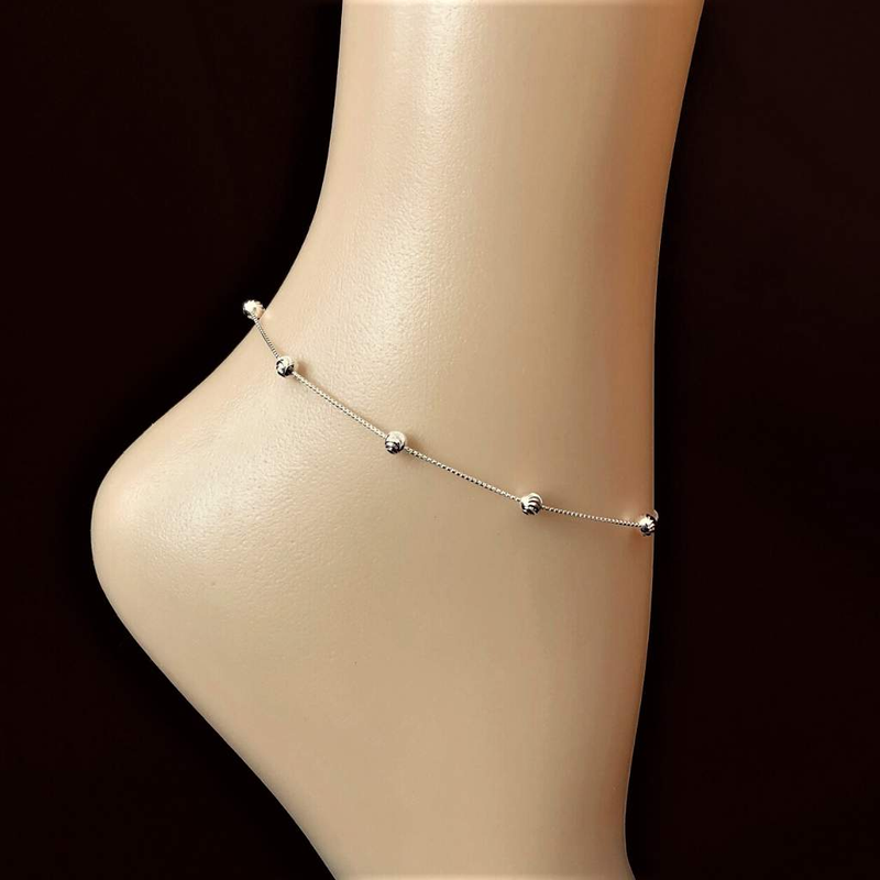 Sterling Silver Ball Chain Anklet-Anklets,Sterling Silver