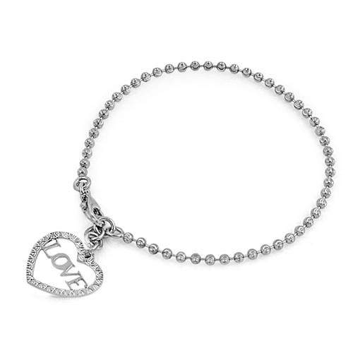 Sterling Silver Heart LOVE Charm Bracelet-Charms,Heart,Sterling Silver Bracelets