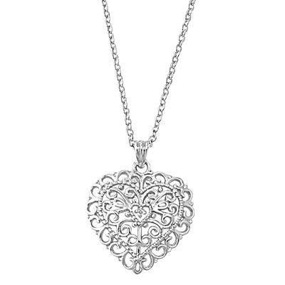 Filigree Sterling Silver Heart Necklace-Heart,Sterling Silver Necklaces