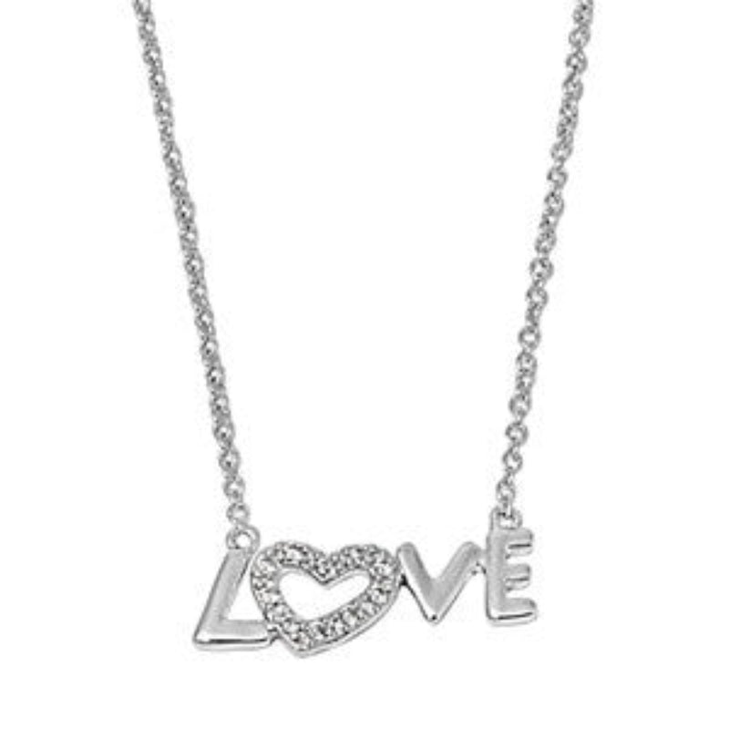 Love Sterling Silver and Cubic Zirconia Necklace-CZ Necklaces, Heart, Sterling Silver Necklaces.