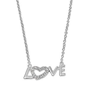 Love Sterling Silver and Cubic Zirconia Necklace-CZ Necklaces,Heart,Sterling Silver Necklaces