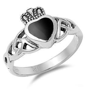 Claddagh Black Onyx Heart Ring-Black Onyx,Heart,Sterling Silver Rings