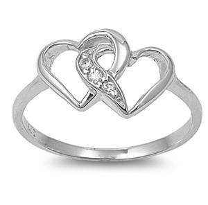 Double Heart Sterling Silver Ring-CZ Rings,Heart,Sterling Silver Rings