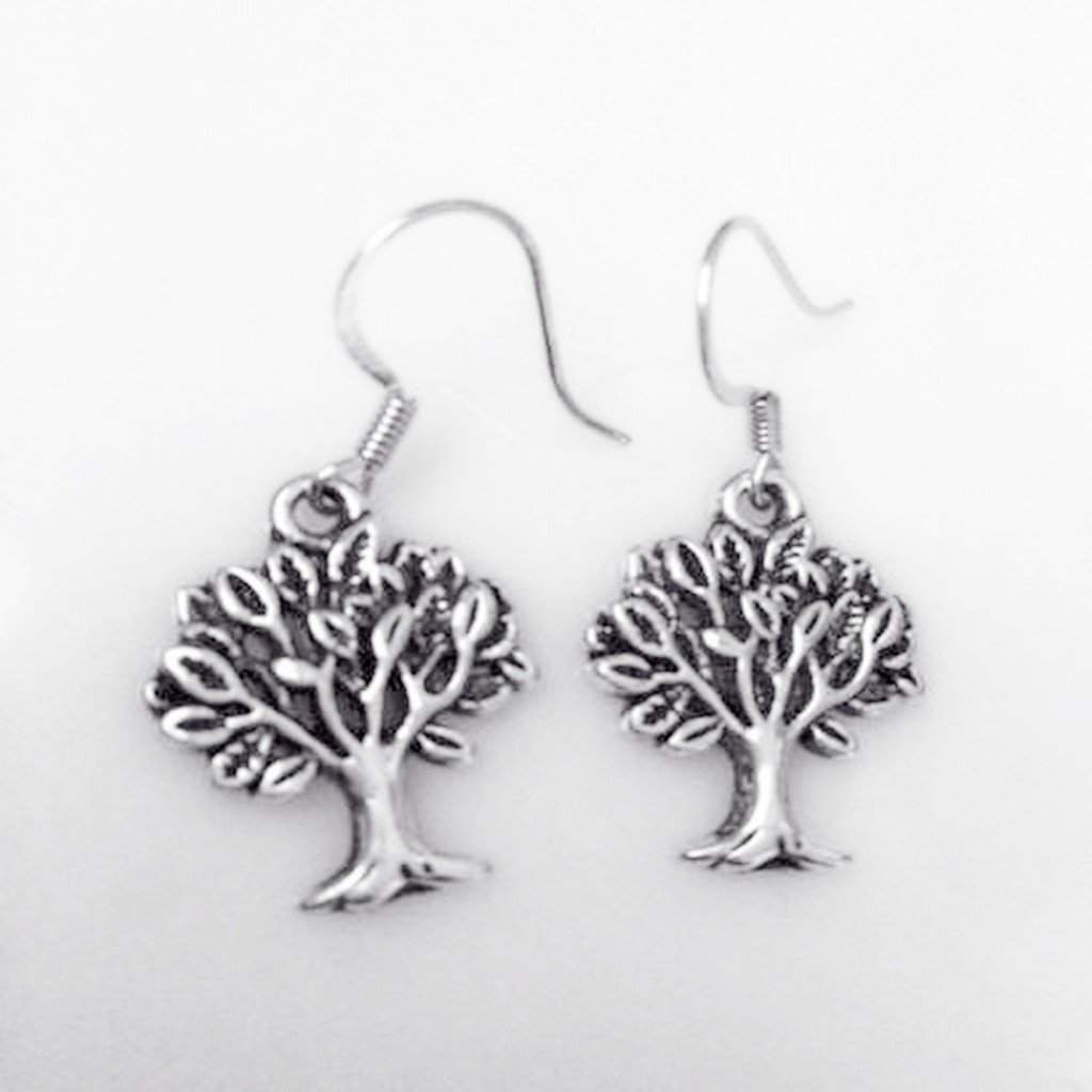 Silver Tree of Life Dangle Earrings-Dangle Earrings,Silver Earrings