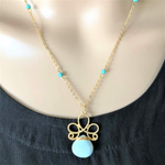 Turquoise Stone Flower Pendant Necklace-Gold Necklaces
