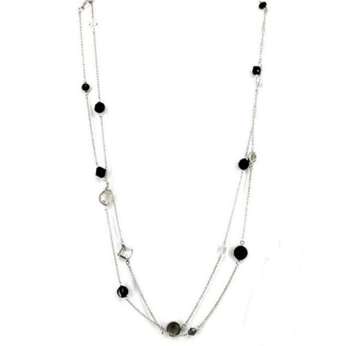 Black and Clear Crystal Long Silver Necklace-Layered Necklaces,Long Necklaces,Silver Necklaces