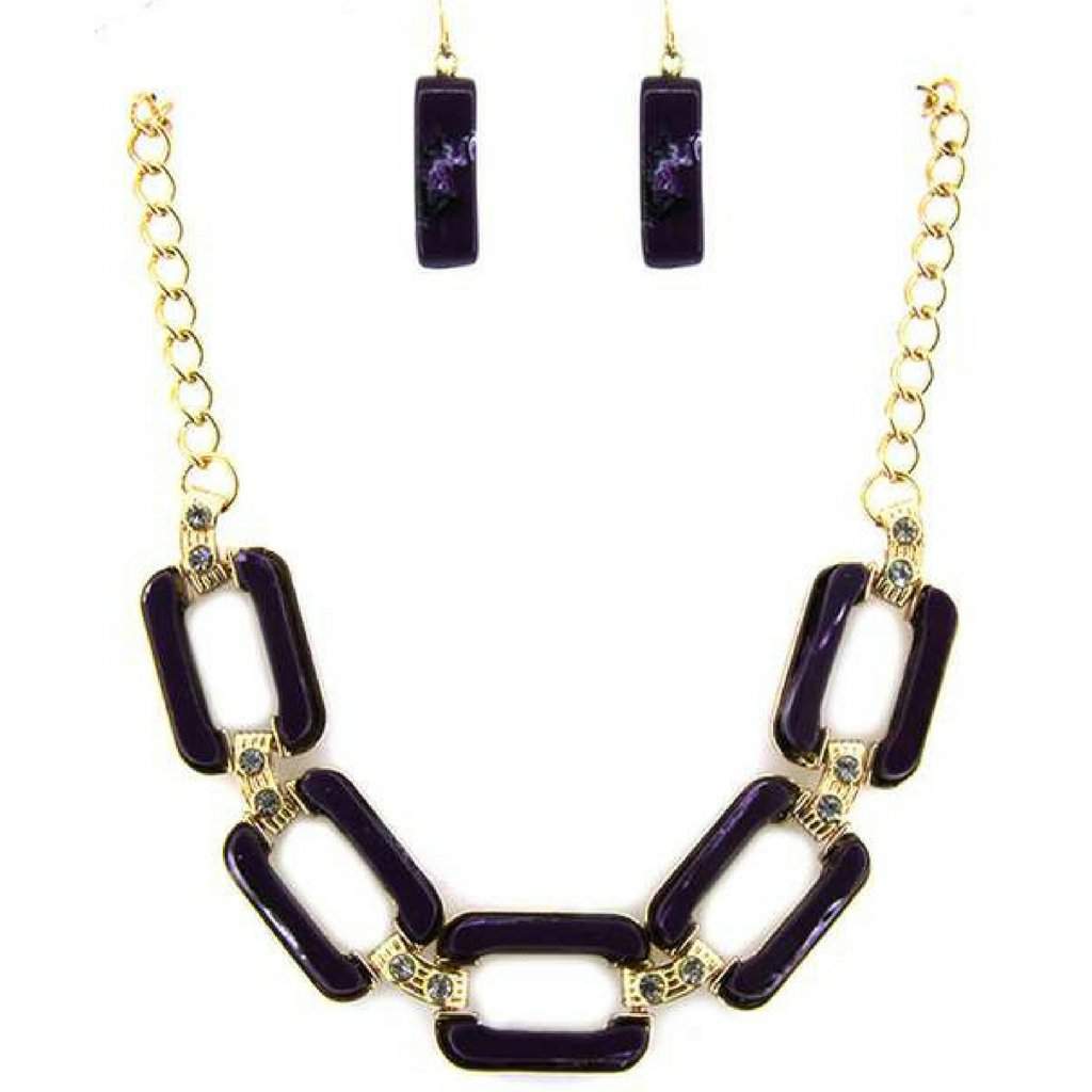 Black Rectangle Link Statment Necklace-Black,Gold Necklaces,Statement