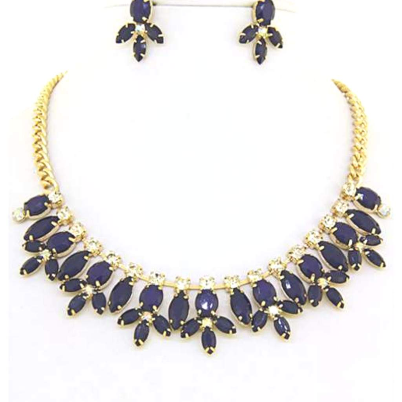 Montana Blue Crystal Collar Necklace and Earrings-Blue,Gold Necklaces