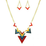 Colorful Geometric Triangle Necklace-Gold Necklaces,Green,Red,Yellow