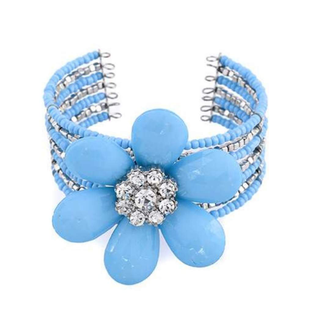 Baby Blue Large Flower Cuff Bracelet-Blue,Cuff Bracelets