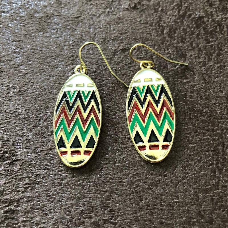 Multi Colored Oval Enamel Earrings.