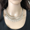 Silver Metal Collar Necklace with Clear Crystal Beads-Silver Necklaces
