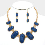 Blue Stone Faceted Statement Necklace-Beaded Necklaces,Blue,Gold Necklaces