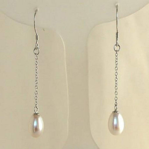 Cultured White Pearl Dangle Earrings-Dangle Earrings,Pearls,Sterling Silver Earrings,White