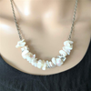 White Natural Shell Chip Necklace-Silver Necklaces