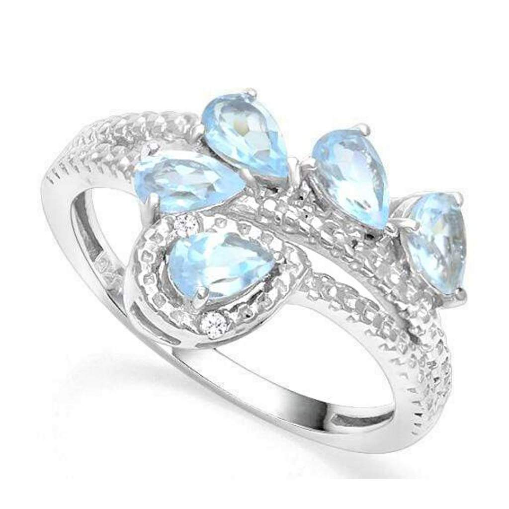 Blue Topaz and Diamond Sterling Silver Ring-Blue,Sterling Silver Rings