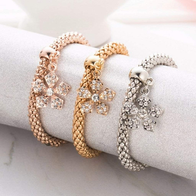 Tri Colored Flower Charm Bracelets-Bangle Bracelets,Gold Bracelets