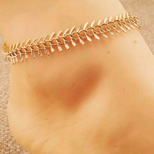 Gold Chain Feather Anklet-Anklets,Gold