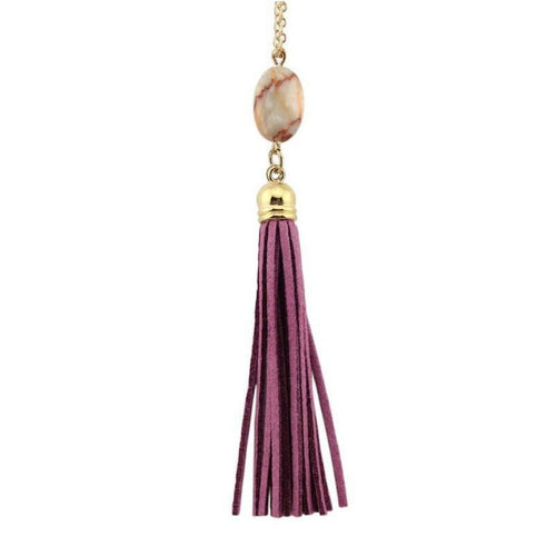 Purple Natural Stone and Tassel Long Necklace-Long Necklaces,Tassel Necklaces